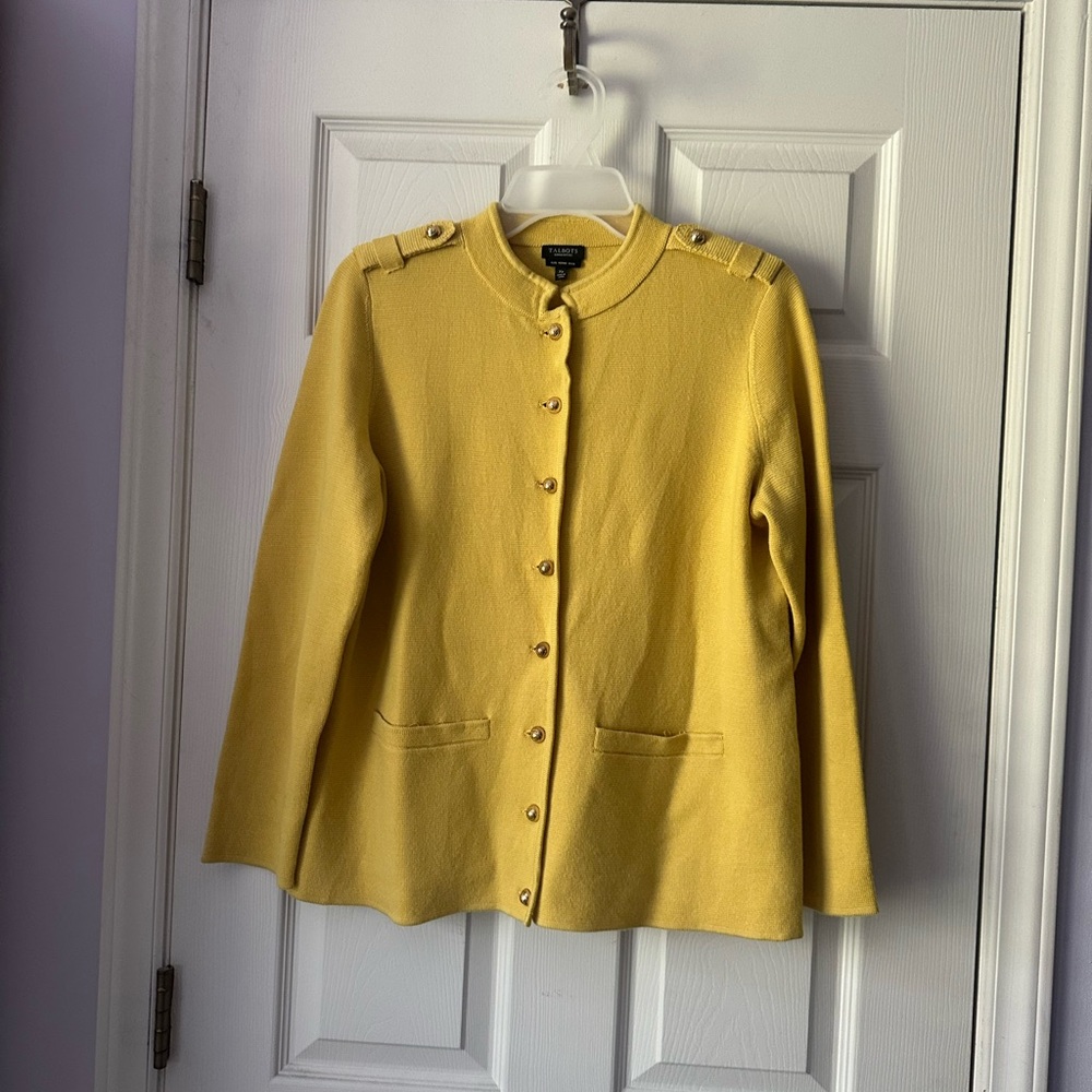 Talbots Yellow Cardigan with Stand-Up Collar and Structured Fabric